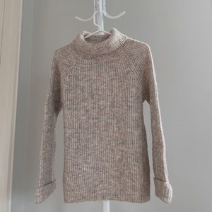 Warm Turtle Neck Multi Color Long Rolled up Bell Sleeve Cable Knit Sweater